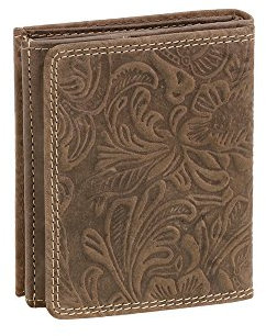 LEAS Wiener-Schachtel mit Blumen-Print im Ausweis-Format mit großer Kleingeldschütte im Vintage-Style, Echt-Leder, braun Vintage-Collection