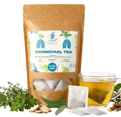 KUKER Bronchial Tea - Eucalyptus, Liquorice Blend & Elderflower Tea Bags - Cough Tea, Throat Comfort, Broncho Herbal Tea - 20 Tea Bags, 30g