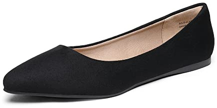 DREAM PAIRS Sole-Classic Women's Casual Pointed Toe Ballet Pumps Slip On Ballerina Flats Shoes Black Suede Size 7 US/ 5 UK