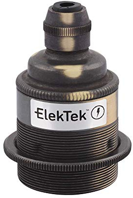 ElekTek Cord Grip ES E27 Pendant Lamp Edison Bulb Holder Threaded Skirt with Shade Ring (Brushed Antique)