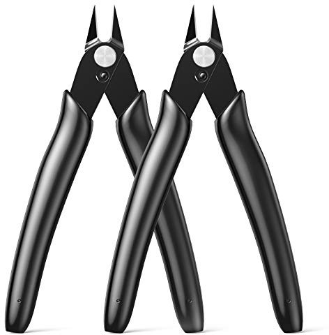 BOENFU Wire Cutter 2 Pack Precision Flush Cutters Side Cutter Small Cable Snips Diagonal Pliers for Cable Tie, 3D Print, Plastic Models, Jewelry, Electronics, Black, 5 Inches
