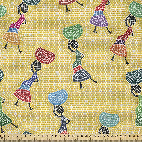 ABAKUHAUS Afrika Stoff als Meterware, Einheimische Frau Wasser Trage, Microfaser Stoff für Dekoratives Basteln, 1M (230x100cm), Mehrfarbig