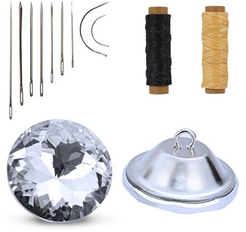 TAZEMAT 50 Stück Sofa Knöpfe Diamant Sofa Kopfteil Nähen Knopf 25mm Runde Kristall Knöpfe mit Lederfaden Nadeln zum Nähen Stuhl Kopfbrett Schmücken Knopf Möbel DIY Basteln Handwerk Wanddeko