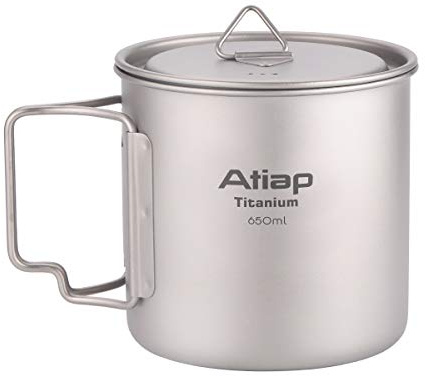 ATiAP Titanium Cup Portable Water Mug with Lid /450ml/ 550ml/650ml/750ml Titanium Coffee Cup,Pot with Folding Handles
