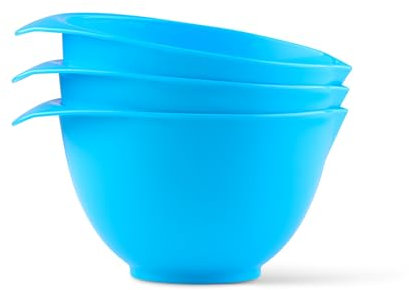 Bol para mezclar con boquilla y asa, color azul claro, juego de 3 unidades, bonito juego de cuencos de colores brillantes, apilable y diseño ergonómico, fabricado con orgullo en el Reino Unido.