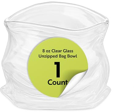 Restaurantware Clear Glass Bowl 8 oz Crinkle Edge Unzipped Bag Bowl Creative Serving Dish Dishwasher Safe Transparent Glass and Microwave-Safe Container for Serving Desserts, Candies