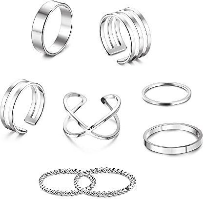 Milacolato 8Pcs Ringe Set Damen Edelstahl Vintage Knuckle Finger Stapelbare Ringe Set für Frauen, Silber Hohlgelenk Finger Ringe Set