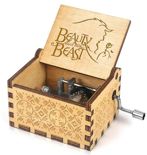 Hefonti Valentine Day Music Box Beauty and The Beast Gift for Wife Girlfriend, Christmas Birthday Gift for Women Husband Wooden Musical Box