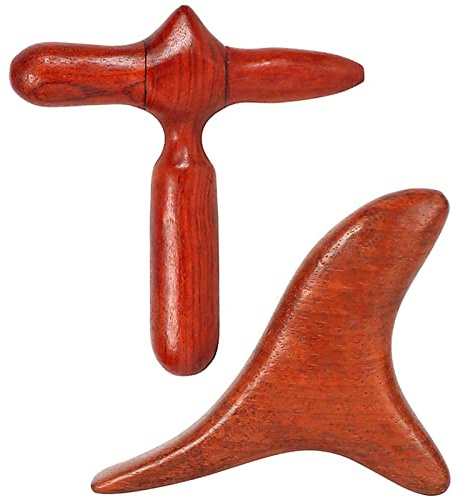 Guador Wooden Neck Massager,2 Pcs Wooden Knobble Massager Triangle Wing Shape Vietnam Fragrant Wood Deep Tissue Massage Trigger Point Tool Mahogany Circulation Reflexology(Mahagoni)