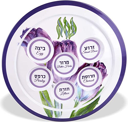 Zion Judaica - Plato de melamina de 12 pulgadas, sin BPA, diseño floral, tulipán morado, 6 cavidades