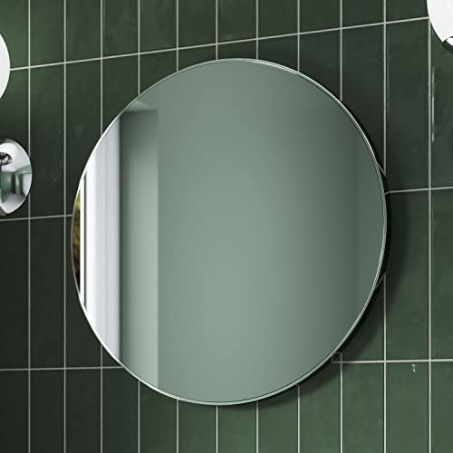 Pebble Grey Chrome Bathroom Circle Mirror 600x600mm - Jett Rotatable Round Wall Mirror, Wall Mounted Decorative Vanity Bathroom Mirrors, Round Mirrors for Walls, Bedroom, Living Room, and Hallways