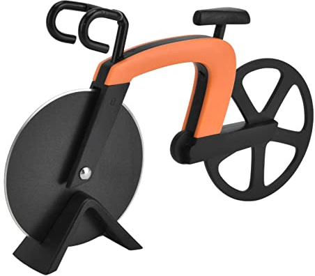 Pizzaschneider Fahrrad-Pizza-Schneidrad Pizzaroller Edelstahl Antihaft-Schneidrad Ausstellungsstand Pizza-Schneidewerkzeug Urlaub Teigrad Gadget Küchenwerkzeug (Orange)