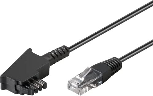 goobay 60660 Câble de routeur téléphonique Câble de raccordement pour DSL/ADSL/VDSL mâle TAE-F vers RJ45 mâle (8P2C) Noir 20 m