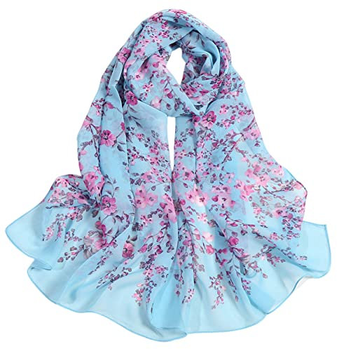 FAIRYGATE Seiden Tuch im Flower Muster Design Hochwertiger Schal für Damen Mädchen luftiges Halstuch Seidentuch Seidenschal weiche elegante Chiffon Stola Frühling Sommer Herbst Winter A4406