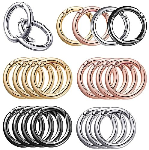 Bikasun 20 Stück Rund Karabinerhaken Runde Karabiner Ring Schlüsselring Klein für Bastelarbeiten, Taschenzubehör, SchlüSselanhänger, DIY Handwerk Machen, 28mm, Silber, Gold, Schwarze, Roségold