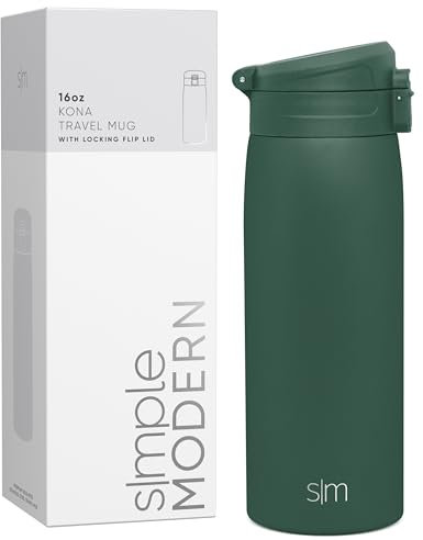 Simple Modern Mug Isotherme Café de Voyage avec Couvercle à Fermeture Rapide | Tasse Isotherme Isolé en Acier Inoxydable | Cadeaux pour Femmes et Hommes | Kona | 470ml | Forest