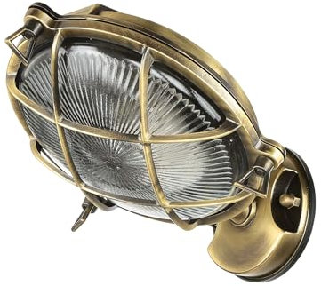 Licht-Erlebnisse Wand Außenleuchte aus Echt-Messing Antik Qualitäts EU-Produkt IP64 E27 rostfrei Schiffslampe Außenlampe Wandleuchte Garten Terrasse