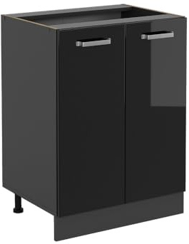 Vicco Küchenunterschrank R-Line, Schwarz Hochglanz, 60 cm | 2 Türen · Ohne Arbeitsplatte · Höhenverstellbare Füße · 1 Einlegeboden · ✓ Frei kombinierbar