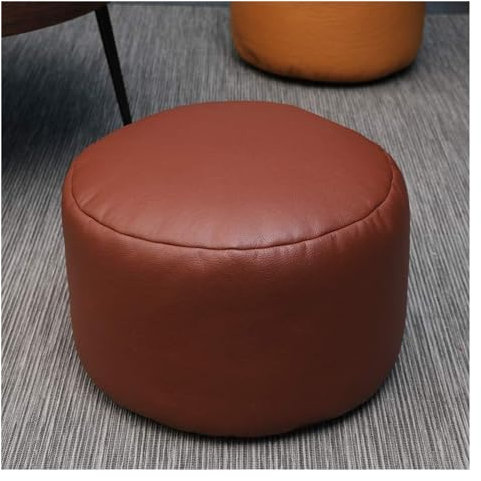 ArhaR Ottomane mit Fußstütze, runder Pouf, Ottomane, modernes Pu-Leder und Leinenstoff, Zwei Materialien, Pouffe, Ottomane, abnehmbar (braun, 45 x 45 x 28 cm)