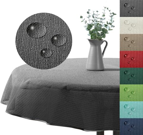 Outdoor Tischdecke Gartentischdecke wasserfest wetterbeständig rutschfest waschbar Outdoortischdecke Weichschaum Garten Balkon Camping Party Tischdeko Typ883 grau 140 cm rund