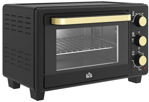 HOMCOM Mini Oven, 16L Countertop Electric Grill, Toaster Oven with Adjustable Temperature, 60 Min Timer, Crumb Tray, Baking Tray, Wire Rack, Tray Handle, 1400W, Black