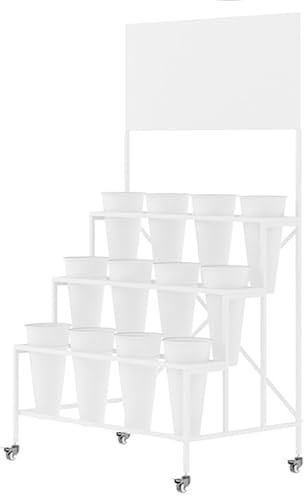 Rollender Blumenständer mit Eimern, Heavy Duty beweglicher Blumenwagen Leiter Regal Metall Pflanzenständer, Mobiler Blumenladen-Ausstellungsstand mit Rädern
