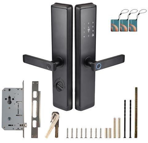 Smart Lock Bluetooth, Serratura Smart per Porta con Chiave Meccanica e Maniglia, Serratura Elettronica Wifi per Touch Screen Fingerprint Password IC Card APP, Impermeabile IP65, a Prova di Umidità