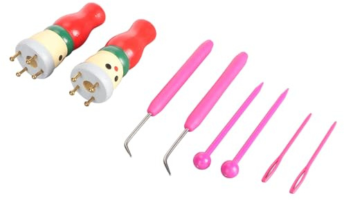 HERCHR 2 Pack French Knitting Dolly Set Beginners French Knitting Machine Kit Wooden Spool Knitter Doll for Beginners Starter Kit Adults