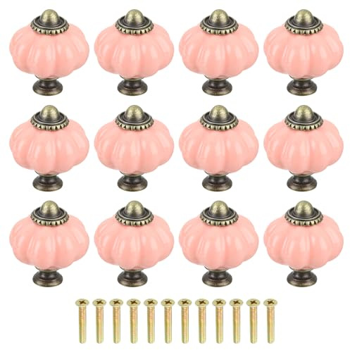 QUARKZMAN 12pz Pomelli Ceramica Forma Zucca, Pomelli Rosa, Pomelli Decorativi Cassetti, Pomelli Cassetti Vintage 12 Viti Cassetti, Armadi Armadietti (38 Mm/1,5)