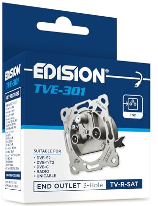 EDISION Antenna socket satellite universal TVE-301, terminal socket flush-mounted TV-R-SAT 3-hole, suitable for Sat DVB-S2, unicable, terrestrial DVB-T/T2, cable DVB-C, radio, FM, DAB+, DC pass, 3