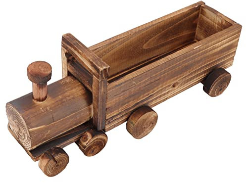 F&Y Wooden Flower Pot Cartoon Train Shape Good Ventilation Succulent Flower Pot Decoration for Garden Home Office