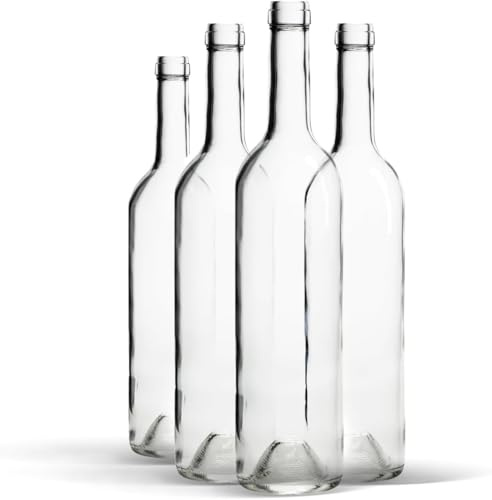 WYSKONT Glasflasche 750ml Bordeaux 24 Stück - Weiß Weinflasche ohne Korken - Wasserflasche - Ölflasche - Leere Likörflaschen - Glasflaschen zum befüllen - Water Bottle
