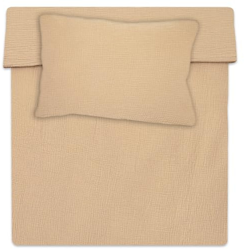 Totsy Baby Mousseline Housse de Couette Enfant 90x120cm - Coton Linge de lit pour Enfants Parure avec Housses de Couette Beige et taie d’Oreiller 40 x 60 cm pour bébé Lits Certificat Oeko-Tex