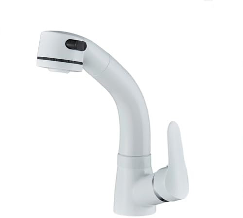 Wasserhahn Bad Waschtischarmatur Mit Ausziehbar Brause Messing Einhebel Mischbatterie Waschbecken Armatur Mit 2 Wasserstrahlarten, Badarmatur Waschtischbatterie Badezimmer, Weiß