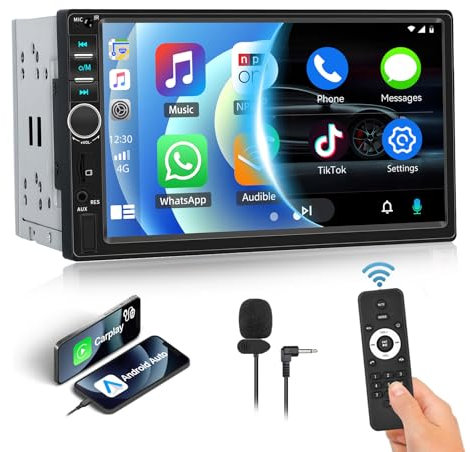 CAMECHO Double Din Car Stereo with Apple CarPlay Android Auto 7 Touchscreen Car Radio with Bluetooth 5.1, 2 Din Multimedia Player Support Mirror Link, FM Radio, USB/TF Card/AUX-In, Remote Control