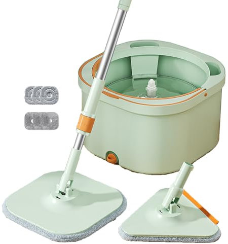 DSFGRTJ Sistema De Limpieza De Piso De Microfibra para Mopa Giratoria Y Cubo, Aguas Residuales Y Agua Limpia,de 360° para Madera(Green)