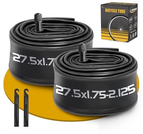 2 Pack 27.5 Inch Bike Tube AV32mm Schrader Valve, 27.5 Bicycle Tube for 27.5 x 1.75/1.9/1.95/2.0/2.1/2.125 Bike Tire, Butyl Rubber Inner Tube with 2 Tire Levers for Mountain MTB Bike