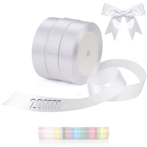 TXXATX 66m Schleifenband Weiss Satinband Deko 20mm Geschenkband Breit | Ribbon Band Weiß, für Hochzeit, Stoff Geschenk, Taufe, Geburtstag, Geschenkverpackung, Weihnachtstischdeko