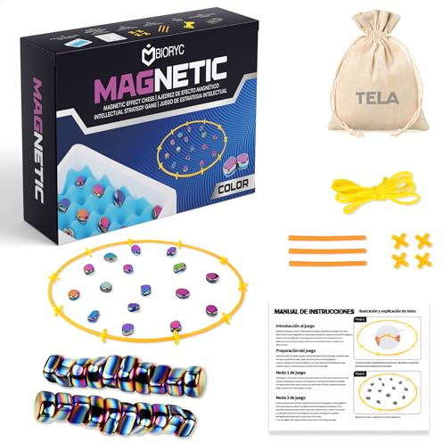 BIORYC Ajedrez Magnético Color con 20 imanes. Incluye Bolsa de Transporte de Tela, Tablero de Esponja y Accesorios. Juegos de Mesa. Juego de Imanes