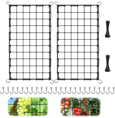 JNUYISW Filet de Treillis Élastique, 2Pièces 60x120 cm Filet de Culture avec 24 Crochets Filets de Treillis de Tente de Culture pour Plantes, Légumes, Fruits, Fleurs Filet de Support pour Jardinage