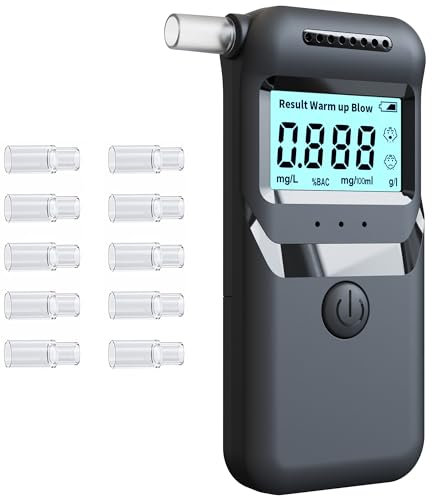 UroClysmic Etilometro Portatile Certificato, Alcol Test con Display LCD Blu Digitale,Tester di Alcool Precisione di Grado, con 10 Bocchini Sostituibili, per Uso Domestico e Test Personali