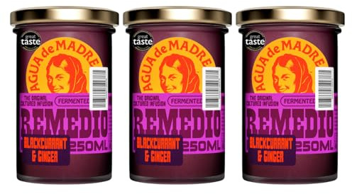 Agua de Madre Fresh Tea Infusion (Blackcurrant & Ginger), Fermented Fruit Drink with Immune Supporting Vitamin C, Low Calorie, Vegan, No Artificial Sweeteners, Pack of 3