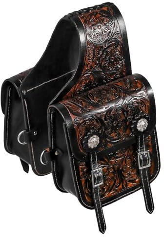 EQUIGEAR Western-Leder-Satteltasche für Pferde | Reitvergnügen Wanderritt geeignet für Reiten und Fassrennen | Satteltasche mit verstellbarem Riemen GRÖSSE: 10X10X3 AS-64