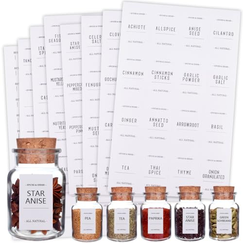 SOFPLATE 320Pcs White Spice Labels Stickers Spice Jar Labels PVC Waterproof Blank Self Adhesive Rectangle Preprinted Pantry Decals Organizers Sets for Kitchen Food Box Bottles Seasoning Containers