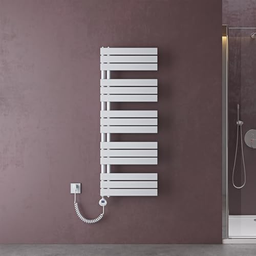 doporro Scaldasalviette Elettrico Bagno con Termostato Digitale e Funzione Timer 131x50cm 1000W Bianco, Termoarredo Elettrico Temperatura Regolabile, Radiatore da Parete Verticale - FN