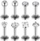 MBAIYO 8 Stück Tragus Piercing Silber, 16G Chirurgenstahl Lippenpiercing Stud Labret 6mm Helix Conch Piercings Medusa Ohrstecker Nasenpiercing mit Stern Herz Zirkonia für Damen Herren Schmuck