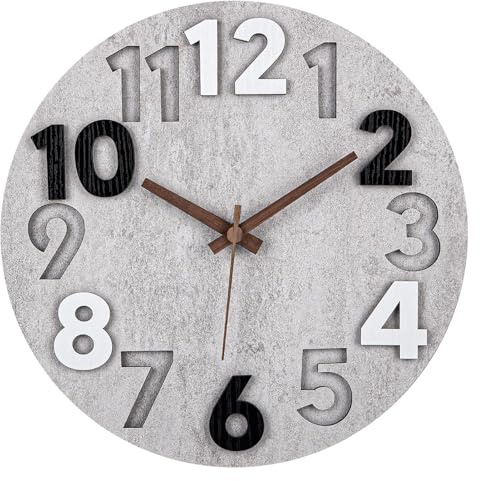 YiChZhe 30CM/12 Zoll Wanduhr Ohne Tickgeräusche 3D Modern Holz Wanduhr küchenuhr Groß Wanduhren für Zimmer Zuhause Schlafzimmer Küchen Büro Schule (Grau)