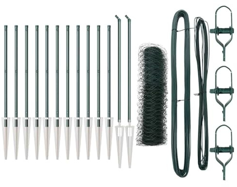 vidaXL Zaun mit Pfosten Grün 0,4 x 25 m PVC-beschichteter Stahl, Garten- und Terrassenteiler, robuster Zaun für draußen, perfekte Lösung für sichere Grenzen