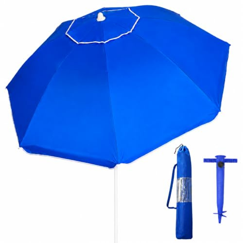 Pincho Sombrilla Playa Grande Familiar 200 cm, Sombrilla Playa Anti Viento UV50 Inclinable con Ventana, Soporte Anclaje y Bolsa Transporte, Tubo Acero Oxford, 8 Varillas Flexibles Fibra Vidrio