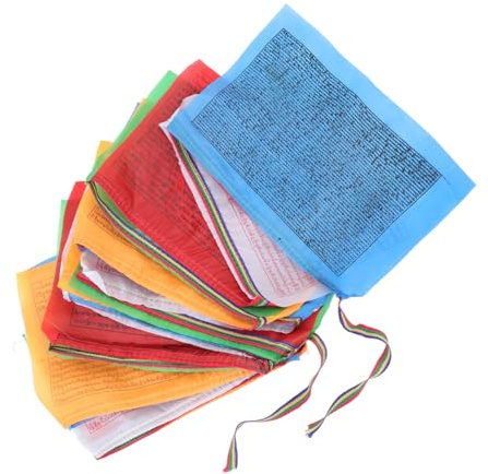 Hemobllo 20pièces Drapeaux De Prière Soie Bannière Colorée Cinq Couleurs Décor Méditation Jardin Symboles Traditionnels Et Ornement Spirituel